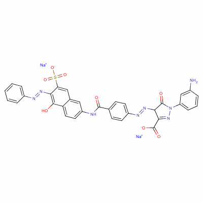 1-(3-氨基苯基)-4,5-二氫-4-[[4-[[[5-羥基-6-(苯基偶氮)-7-磺酸基-2-萘基]氨基]羰基]苯基]偶氮]-5-氧代-1H-吡唑-3-羧酸二鈉結(jié)構(gòu)式_5852-25-5結(jié)構(gòu)式